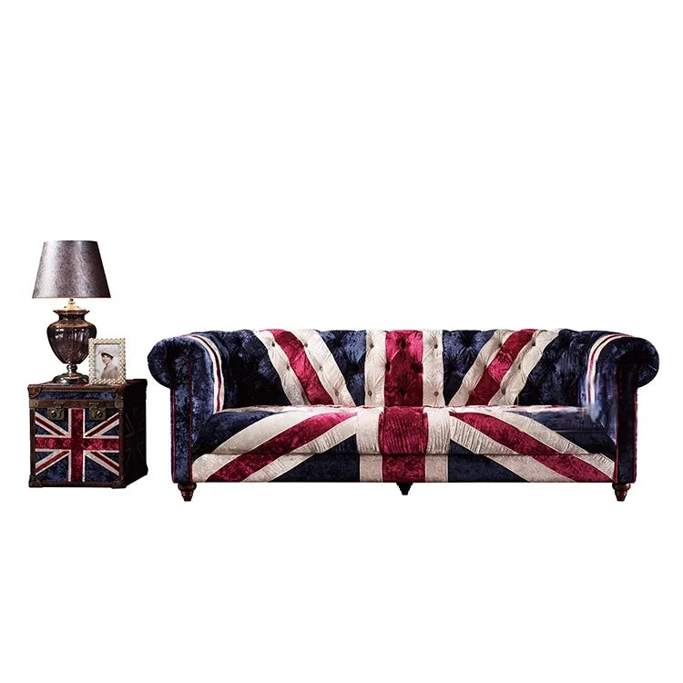 Majestic Britannia | Union Jack Velvet Chesterfield Sofa – Timeless British Elegance