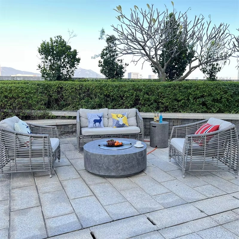 EternaFlame | Luxury Glass Fiber Concrete Fire Pit Table – Outdoor Elegance & Warmth