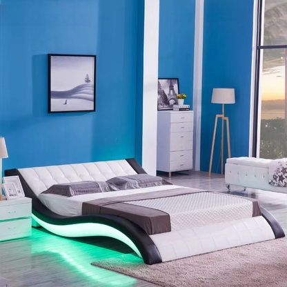 LuxSmart Modern LED Leather King Bed – Bluetooth Music & USB Charging Bed Set for Luxury Bedrooms