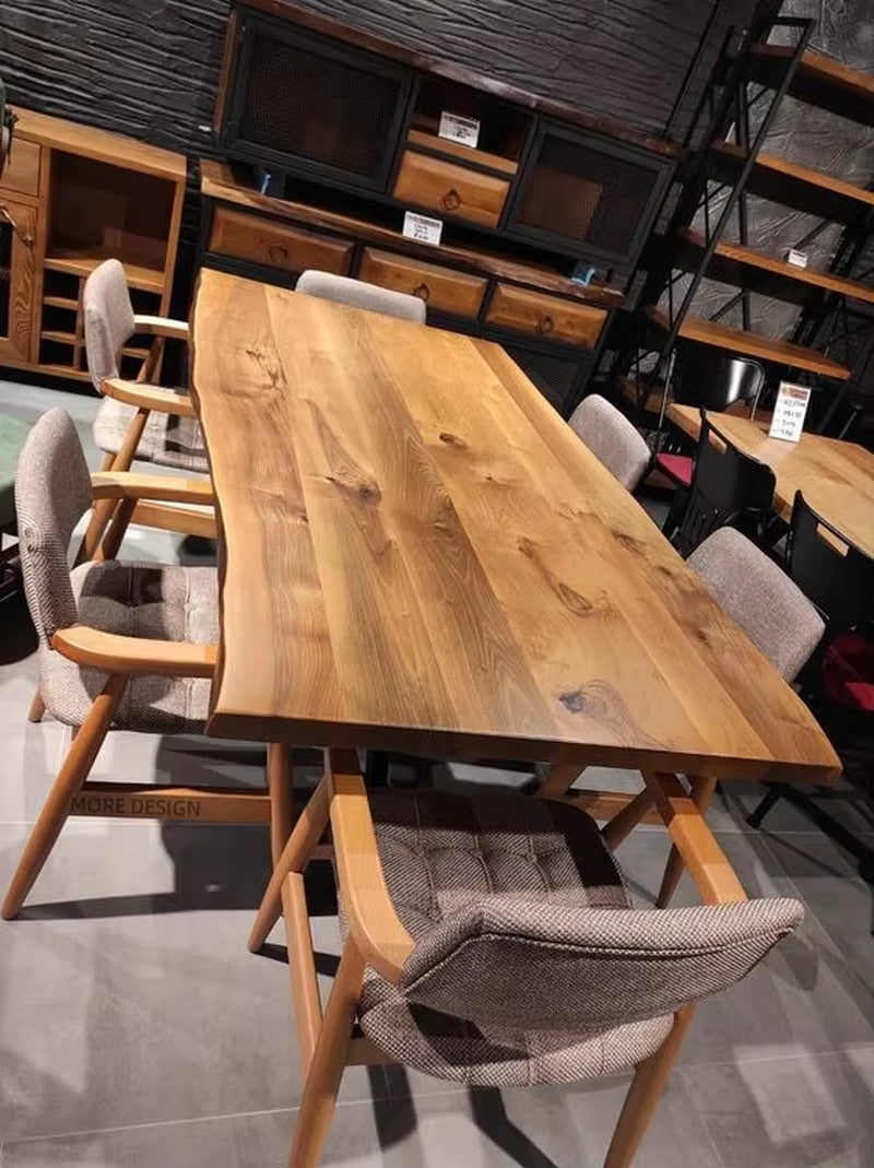 MORE DESIGN Kitchen Furniture Modern Factory Price Live Edge Slab Solid Walnut Wood Wooden Restaurant Dining Table