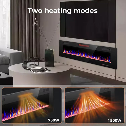 68 Inch LED 3D 5 Flame Brightness Ceramic Space Infrared Wall Recessed Electric Fireplace Heater