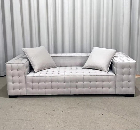 Modern Checkerboard Sofa Set – Luxurious I-Shape Couch with Frosted Fabric or Leather Options