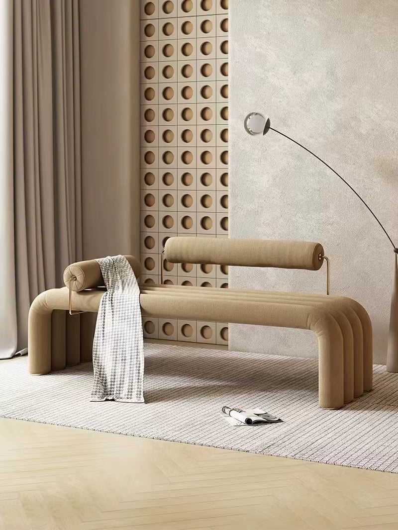 Cream Style Light Luxury Metal Fabric Sofa Stool Nordic Model Bedroom Bed End Stool Fashion Stainless Steel Shoe Stool Sofa
