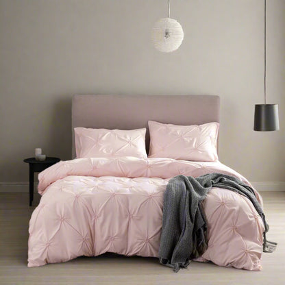 Bohemian Comfy Bedding Set 3Pcs Pinch Pleat Comforter Set All Season Pintuck Style Floral Embroidery Duvet Cover Set