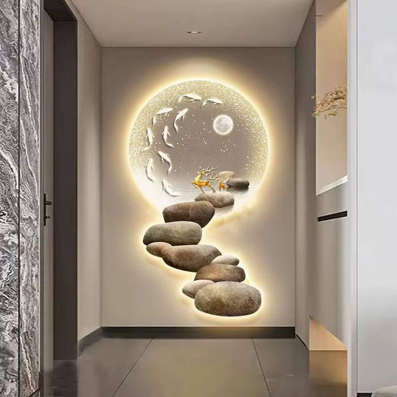 New Design Luxury Decorative Led Luminous Painting Lucky Deer Animals Still Life Hanging Artwork Wall Art Led Light
