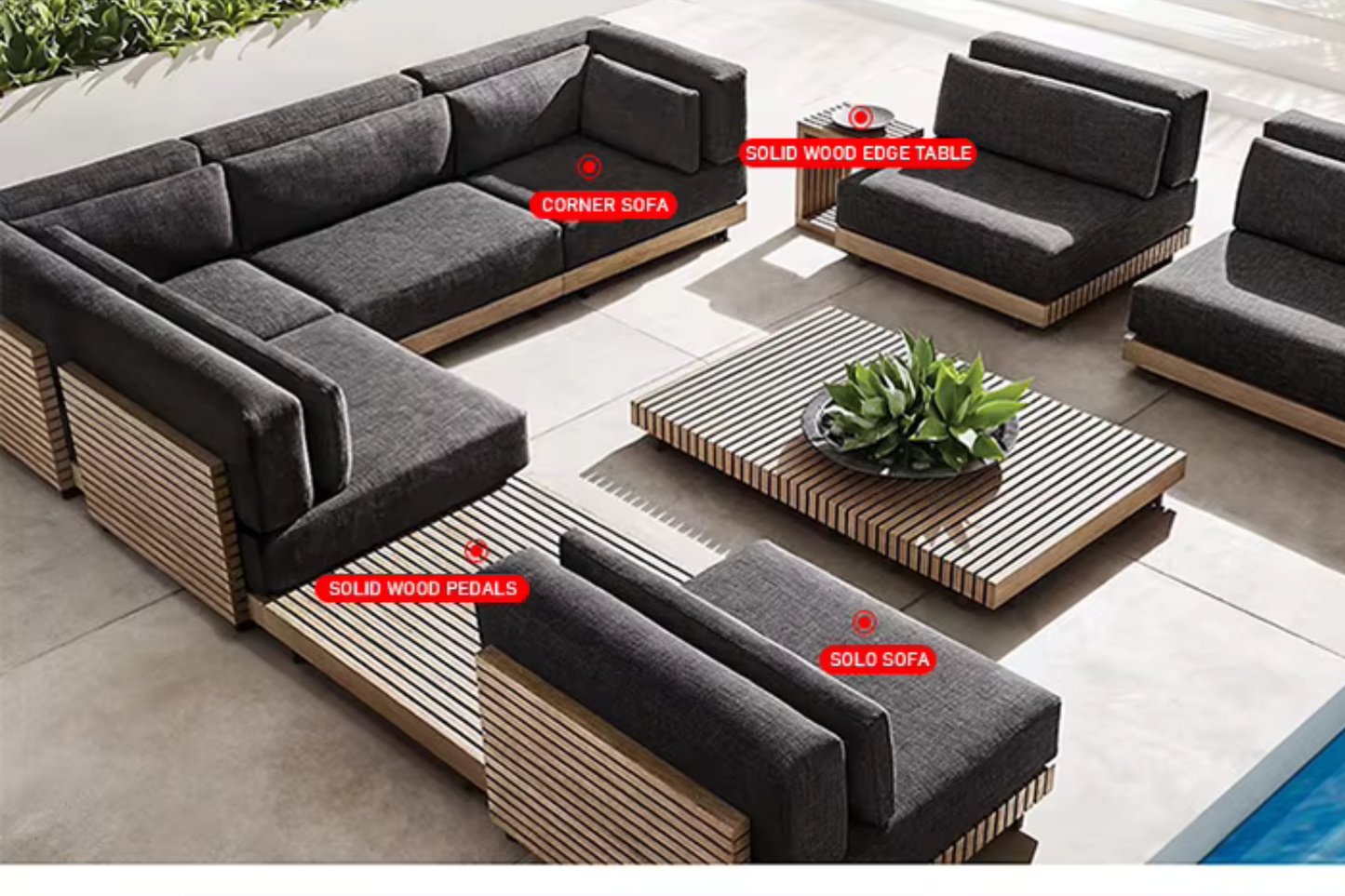 Nordic Haven | Luxury Teak Poolside Daybed & Patio Lounge Set – Contemporary Outdoor Sofa Furniture