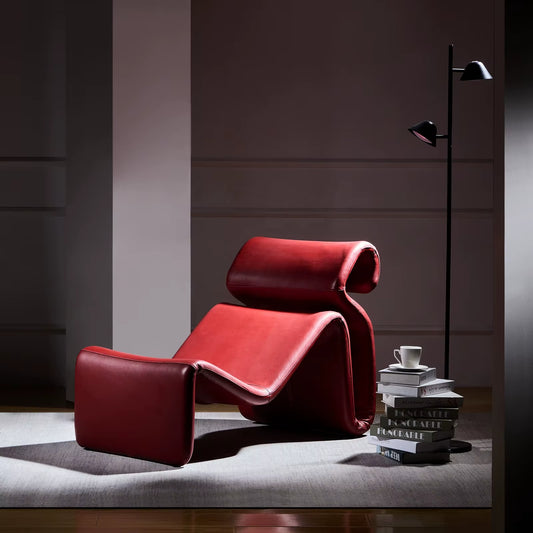 Red Full Genuine Leather Sofa Chair Modern Design Chaise Lounge Single Leisure Chair