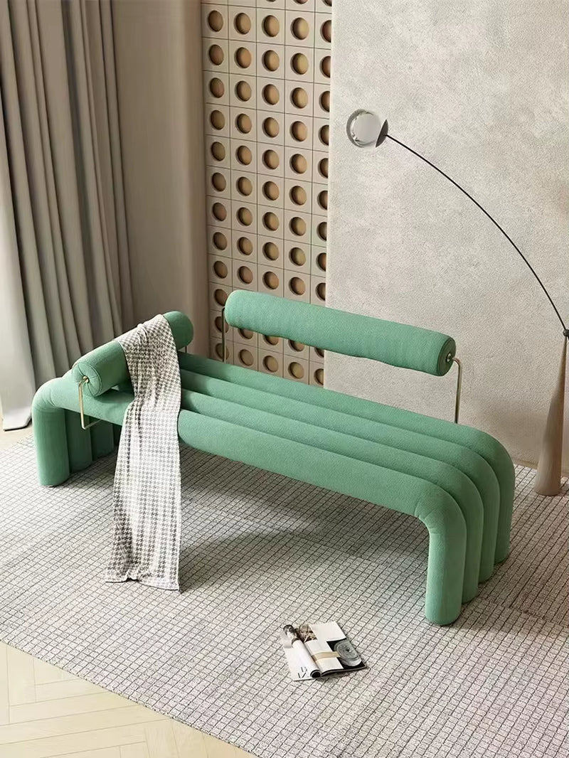 Cream Style Light Luxury Metal Fabric Sofa Stool Nordic Model Bedroom Bed End Stool Fashion Stainless Steel Shoe Stool Sofa