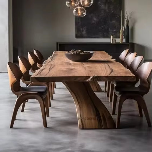 MORE DESIGN Kitchen Furniture Modern Factory Price Live Edge Slab Solid Walnut Wood Wooden Restaurant Dining Table