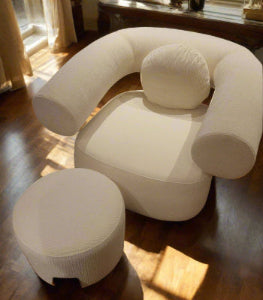 NordicNova | Modern Minimalist Solid Wood Fabric Sofa – Designer Lounge Seating with stool