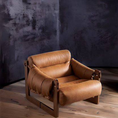 Nordic Grace Tan | Modern Fabric Lounge Dining Chair with Solid Wood Elegance
