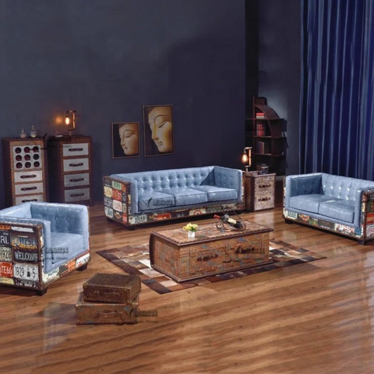 The Heritage Lounge | Vintage Chesterfield Sectional Sofa in Leather & Wood