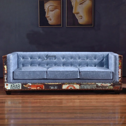 The Heritage Lounge | Vintage Chesterfield Sectional Sofa in Leather & Wood