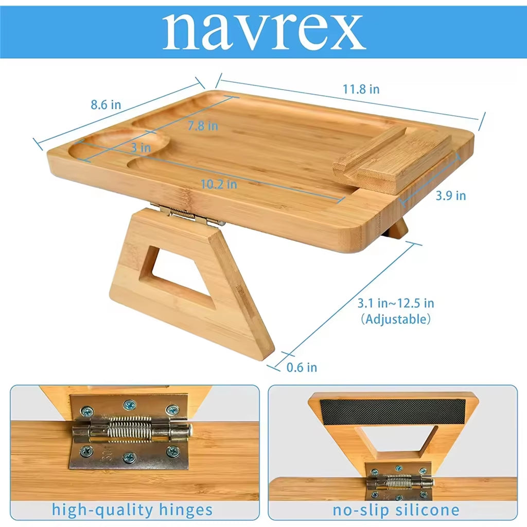 AM Foldable Bamboo Couch Arm Tray Table Couch Sofa Armrest Tray Coffee Side Table with 360 Rotating