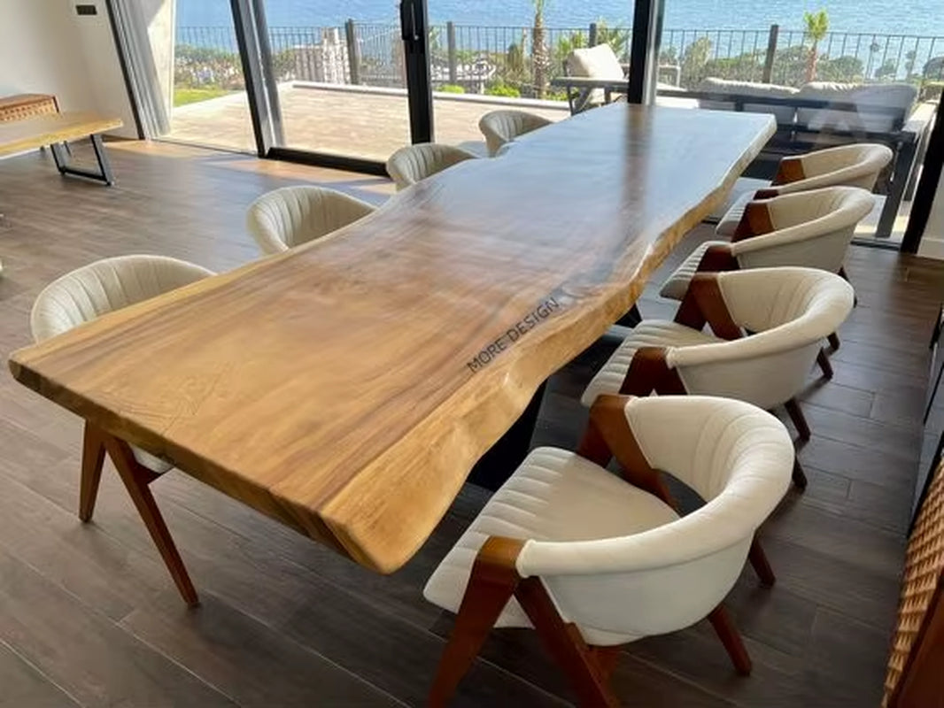 MORE DESIGN Kitchen Furniture Modern Factory Price Live Edge Slab Solid Walnut Wood Wooden Restaurant Dining Table