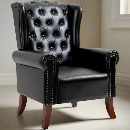 Contemporary PU Leather Accent Chair with Tufted Wingback Design for Living Room