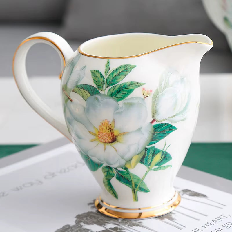 Bone Porcelain Coffee Set Coffee Cup Dish Spoon New Chinese Flower Tea Set