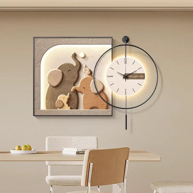 Modern Luxury Restaurant Decorative Painting Abstract Table Clock Hanging Painting Simple Living Room Mural Wall Clock