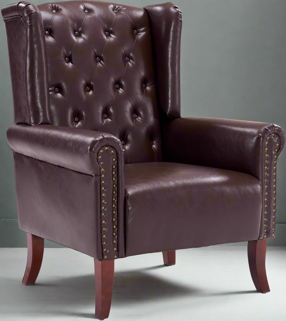 Contemporary PU Leather Accent Chair with Tufted Wingback Design for Living Room