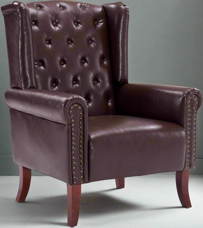 Contemporary PU Leather Accent Chair with Tufted Wingback Design for Living Room