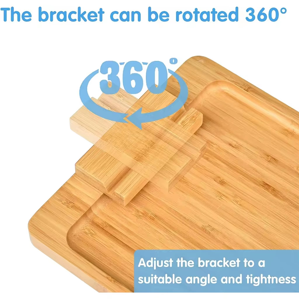 AM Foldable Bamboo Couch Arm Tray Table Couch Sofa Armrest Tray Coffee Side Table with 360 Rotating