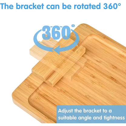 AM Foldable Bamboo Couch Arm Tray Table Couch Sofa Armrest Tray Coffee Side Table with 360 Rotating