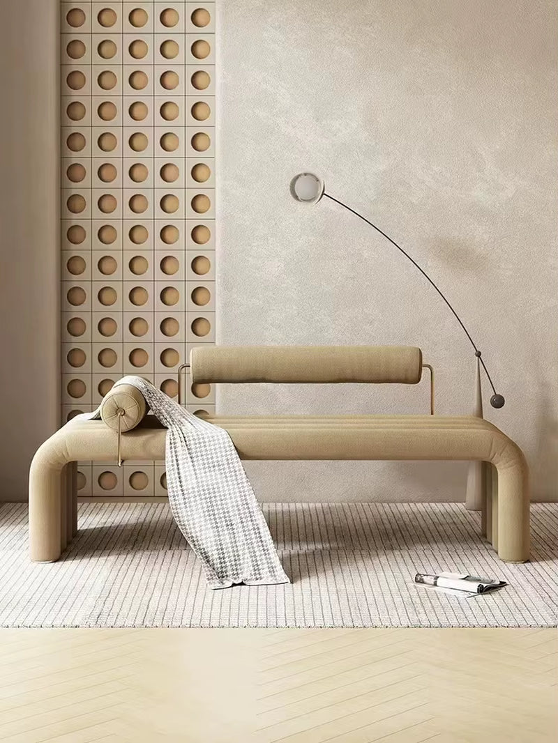 Cream Style Light Luxury Metal Fabric Sofa Stool Nordic Model Bedroom Bed End Stool Fashion Stainless Steel Shoe Stool Sofa