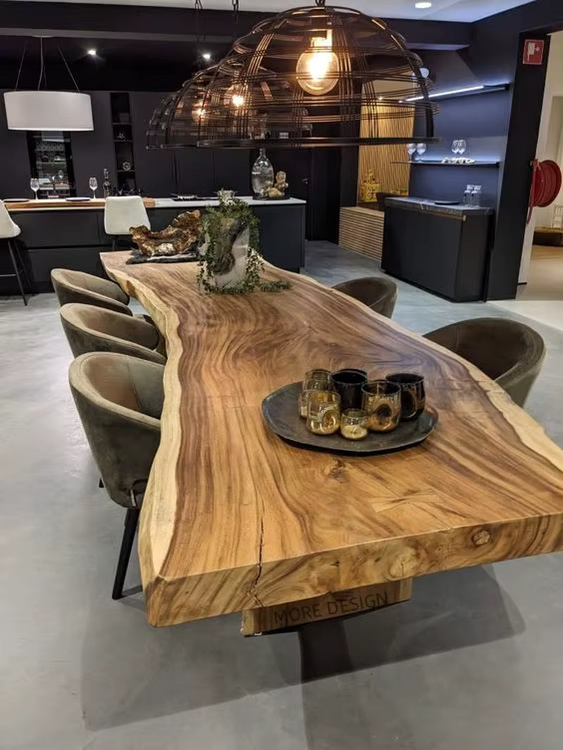 MORE DESIGN Kitchen Furniture Modern Factory Price Live Edge Slab Solid Walnut Wood Wooden Restaurant Dining Table