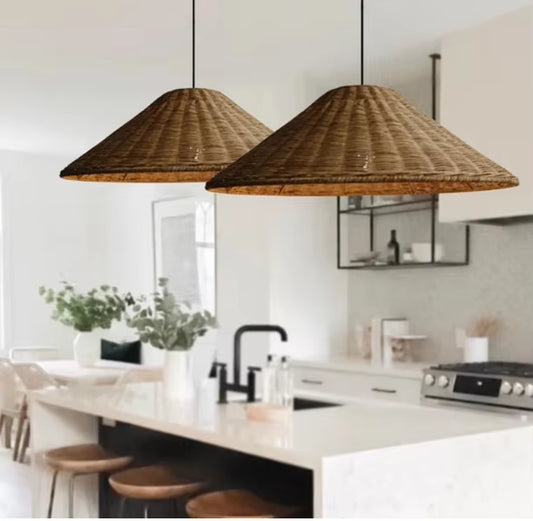 CHEAP PRICE HIGH QUALITY Wicker Cone Lamp Shade Hanging Rattan Pendant Light