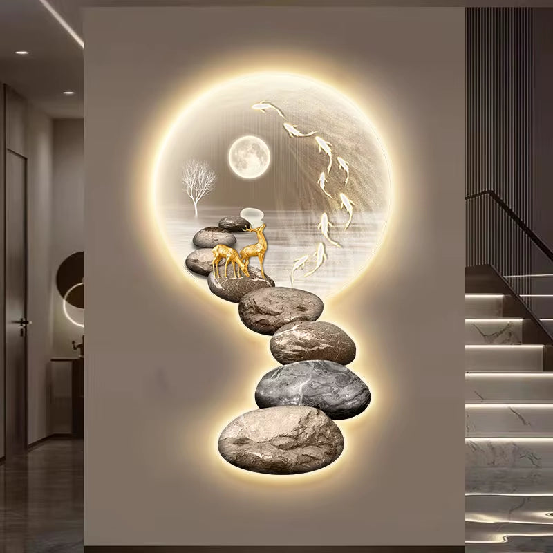 New Design Luxury Decorative Led Luminous Painting Lucky Deer Animals Still Life Hanging Artwork Wall Art Led Light