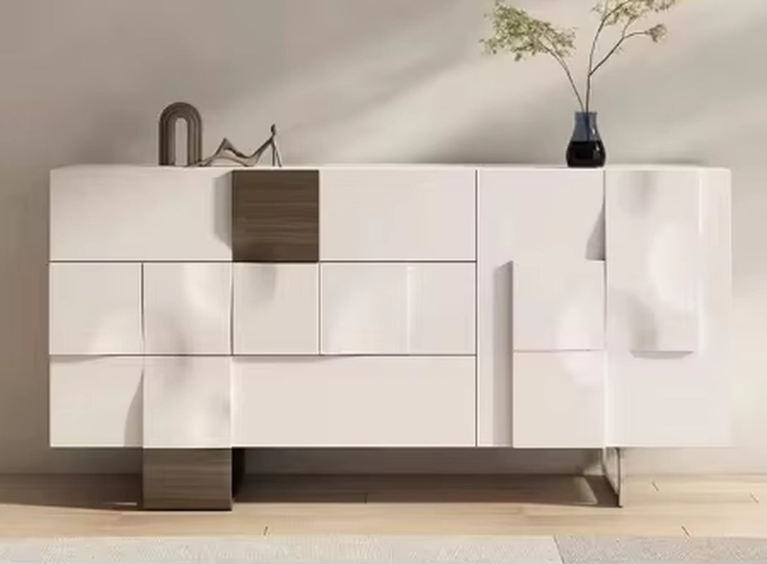 Italy Luxury Design White Indoor Furniture Sideboard Buffet Cabinet with Storage with Stainless Steel Leg