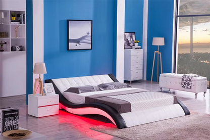 LuxSmart Modern LED Leather King Bed – Bluetooth Music & USB Charging Bed Set for Luxury Bedrooms