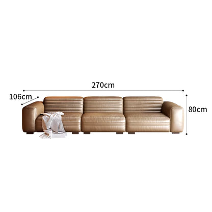 Cream Wind Leather Sofa Head Layer Cowhide Villa Large Flat Dark Color Light Color Leather Sofa Business Home Sofa