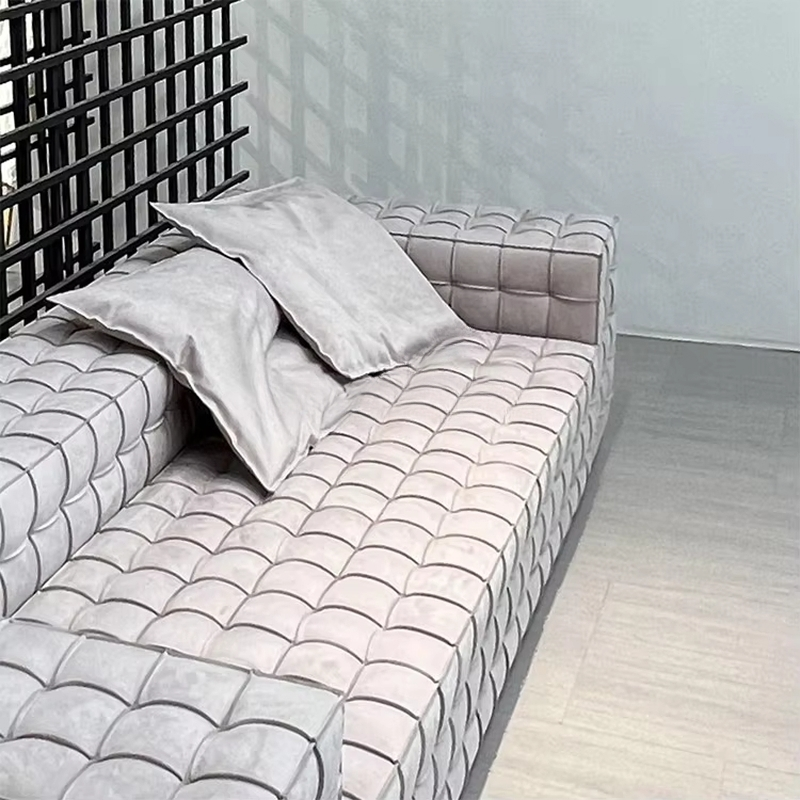 Modern Checkerboard Sofa Set – Luxurious I-Shape Couch with Frosted Fabric or Leather Options