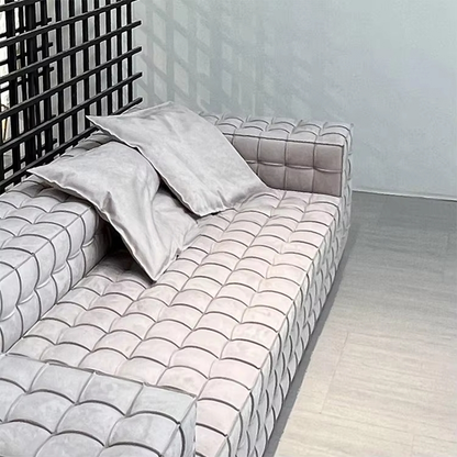 Modern Checkerboard Sofa Set – Luxurious I-Shape Couch with Frosted Fabric or Leather Options