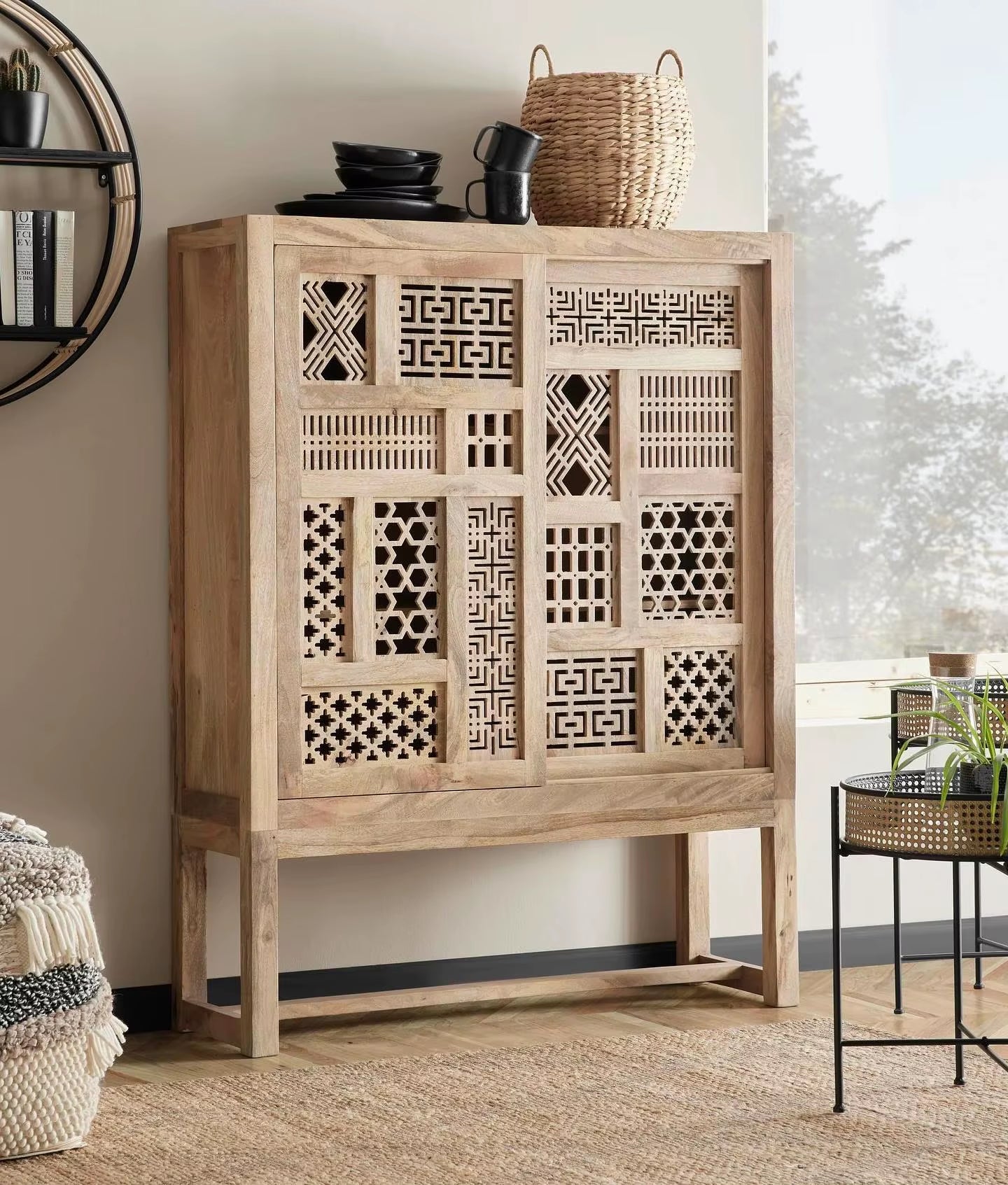 Canning Sliding Door Storage Cabinet Made from Mango Wood for Homes Offices and Hotels and for Dinning and Kitchen Storage OEM