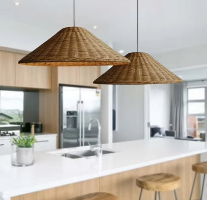 CHEAP PRICE HIGH QUALITY Wicker Cone Lamp Shade Hanging Rattan Pendant Light