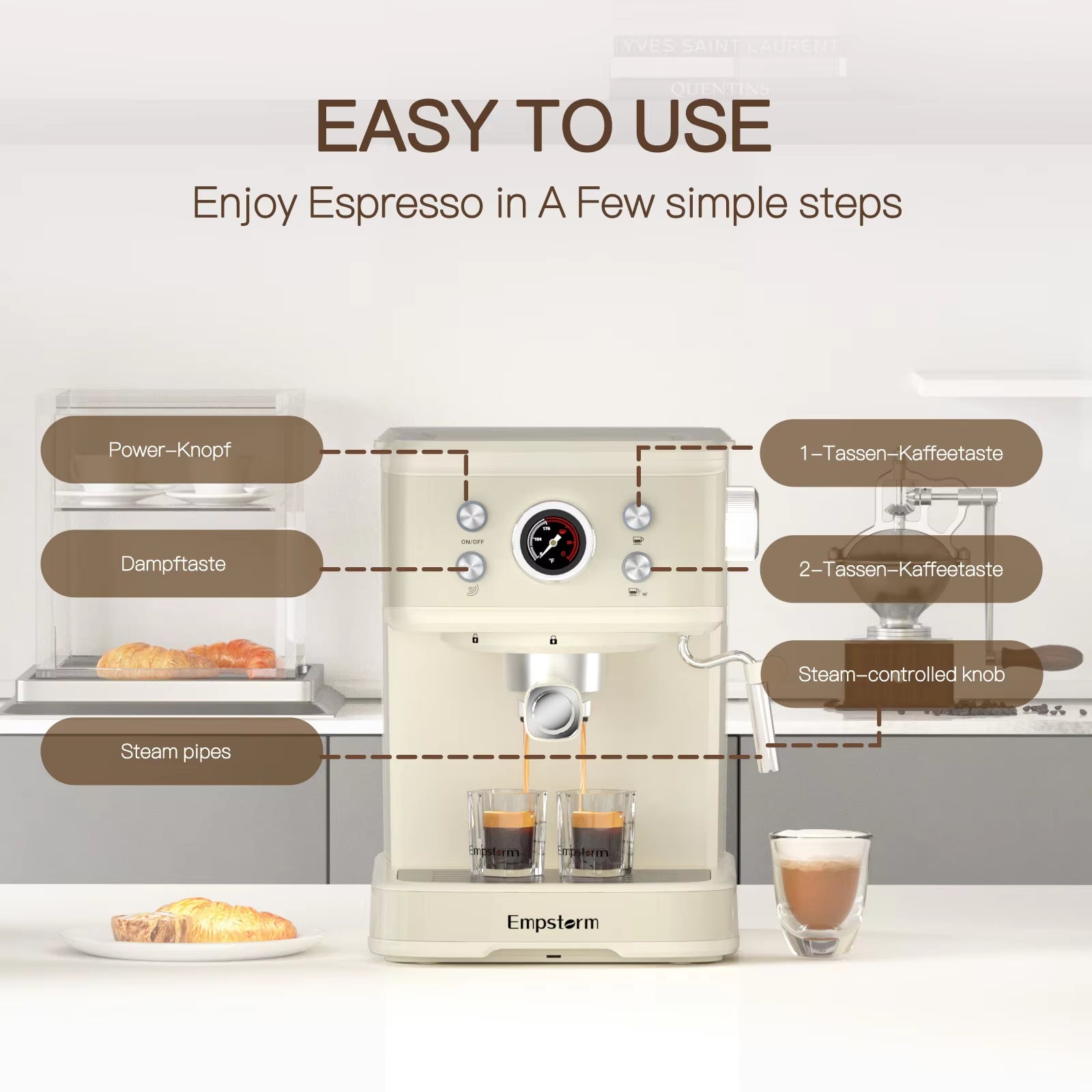 2024 New Product Professional Milk Frother Cappuccino Appliance Two in One Espresso Coffee Machine for Commercial Use