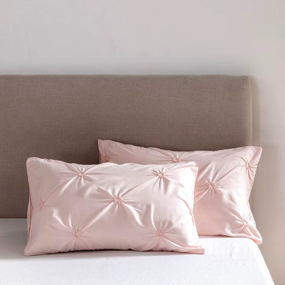Bohemian Comfy Bedding Set 3Pcs Pinch Pleat Comforter Set All Season Pintuck Style Floral Embroidery Duvet Cover Set