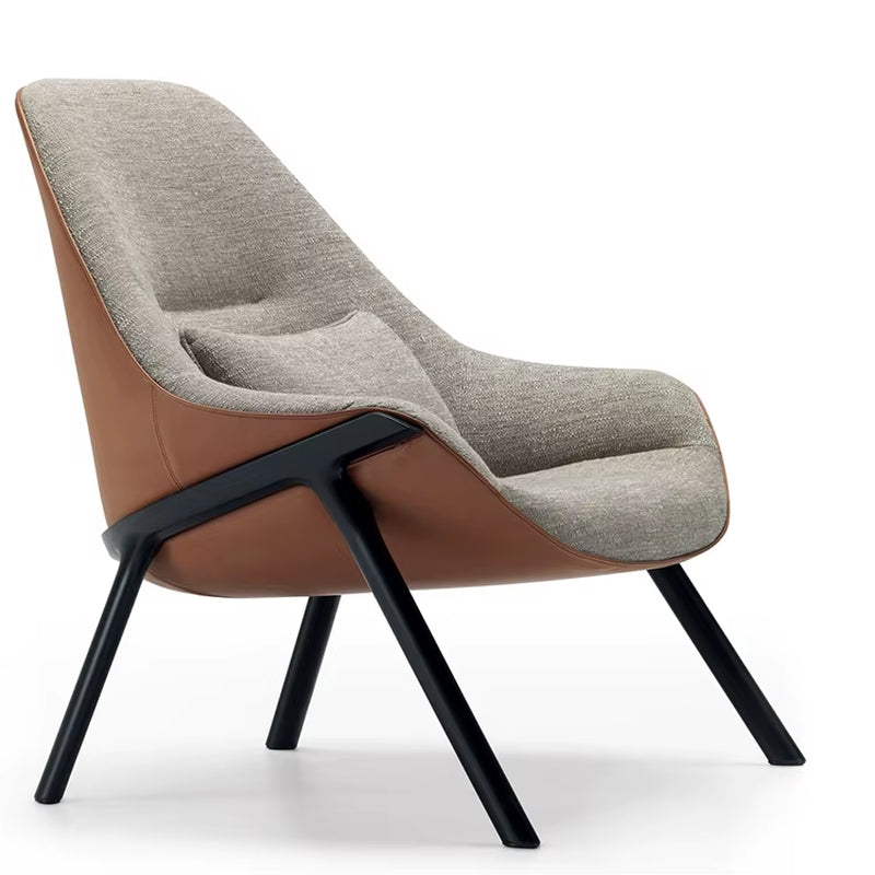 Mid-Century Modern Nordic Upholstered Armchair Recliner - Single Sofa Accent Lounge Chair with Wooden Frame
