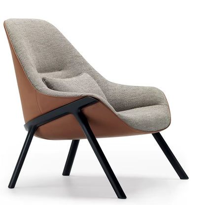 Mid-Century Modern Nordic Upholstered Armchair Recliner - Single Sofa Accent Lounge Chair with Wooden Frame