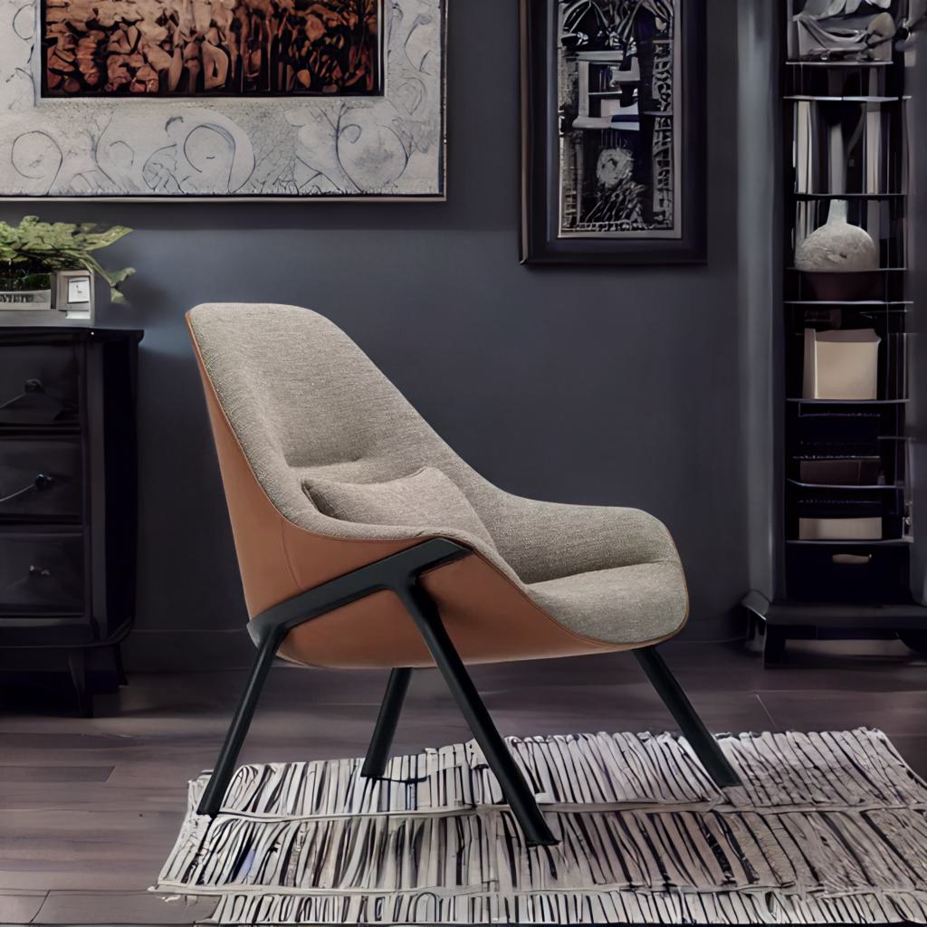 Mid-Century Modern Nordic Upholstered Armchair Recliner - Single Sofa Accent Lounge Chair with Wooden Frame