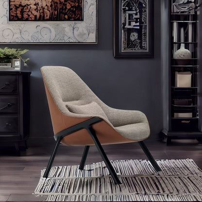 Mid-Century Modern Nordic Upholstered Armchair Recliner - Single Sofa Accent Lounge Chair with Wooden Frame