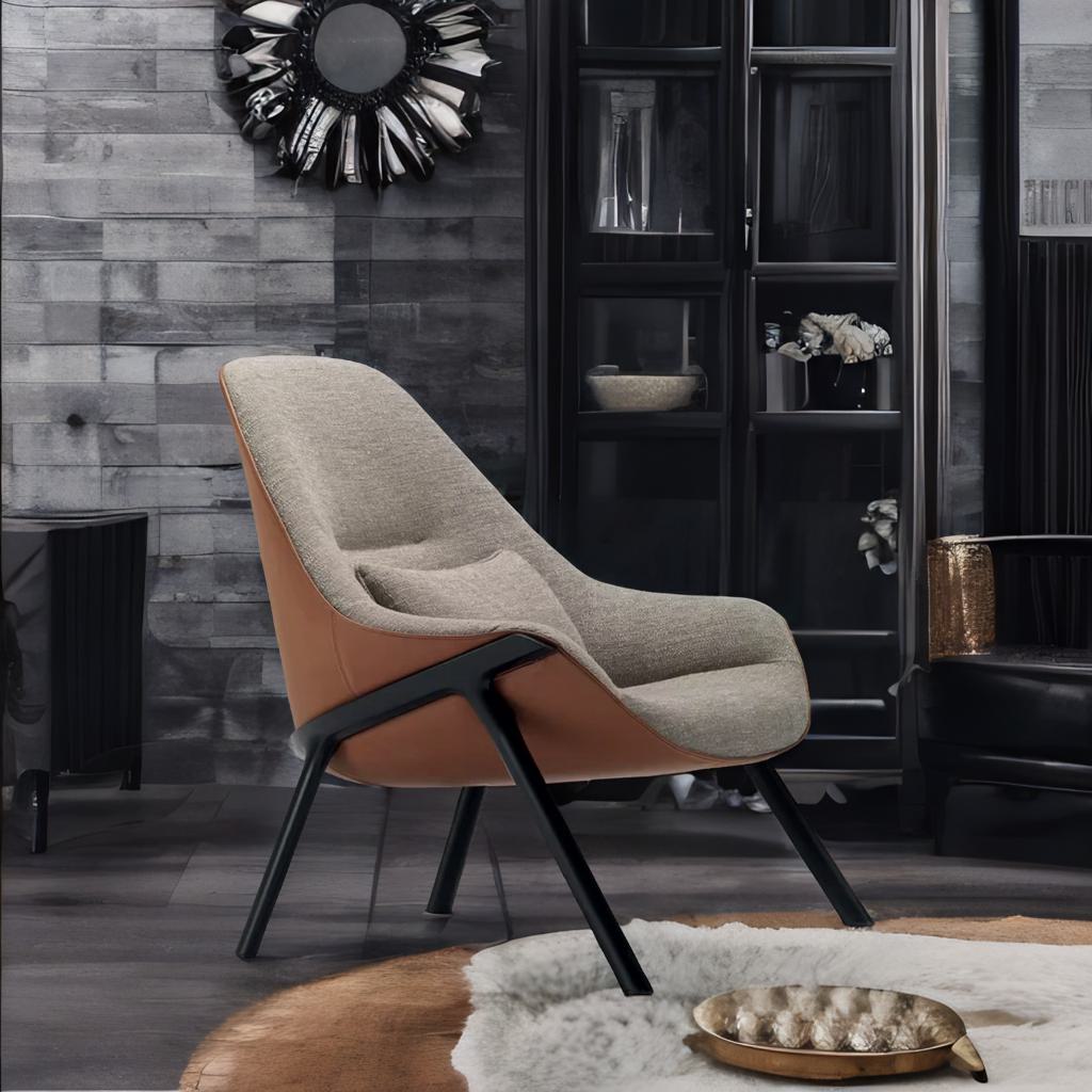 Mid-Century Modern Nordic Upholstered Armchair Recliner - Single Sofa Accent Lounge Chair with Wooden Frame