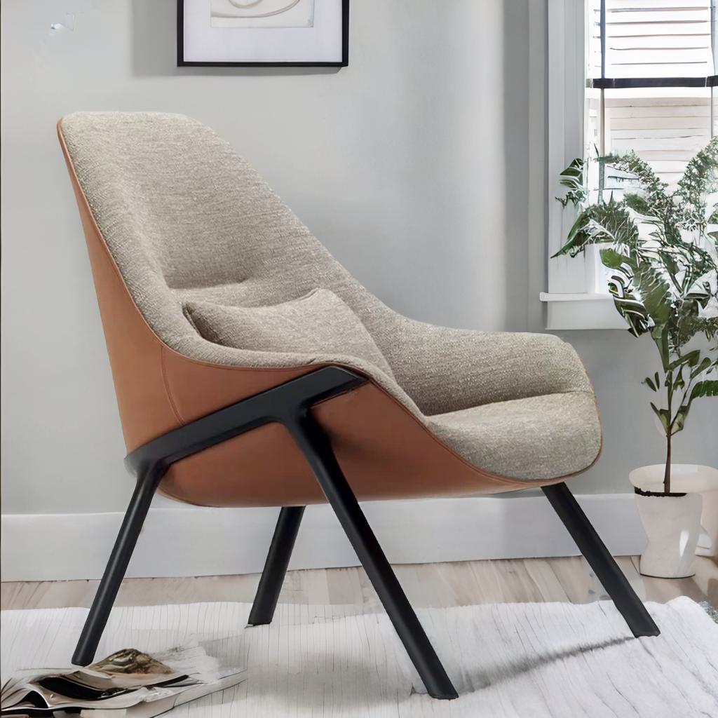 Mid-Century Modern Nordic Upholstered Armchair Recliner - Single Sofa Accent Lounge Chair with Wooden Frame