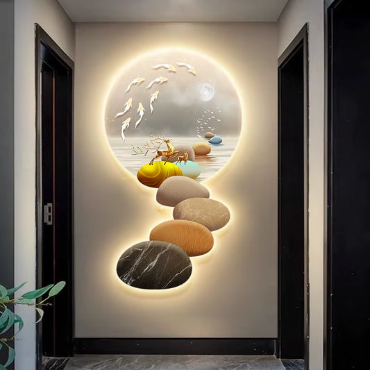 New Design Luxury Decorative Led Luminous Painting Lucky Deer Animals Still Life Hanging Artwork Wall Art Led Light