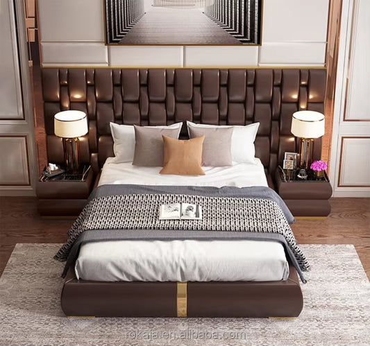 American Style Wide Bedhead Bed Bedroom Set Modern Luxury Leather New Design Beds Room Furniture High End King Bed