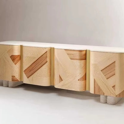 Italian Modern Solid Wood Console Cabinet – Marble Top Designer Sideboard for Living & Dining
