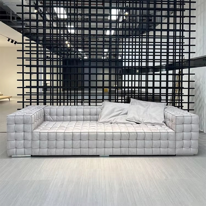 Modern Checkerboard Sofa Set – Luxurious I-Shape Couch with Frosted Fabric or Leather Options