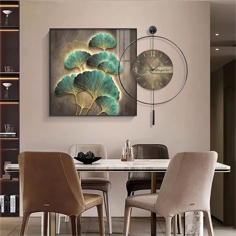 Modern Luxury Restaurant Decorative Painting Abstract Table Clock Hanging Painting Simple Living Room Mural Wall Clock